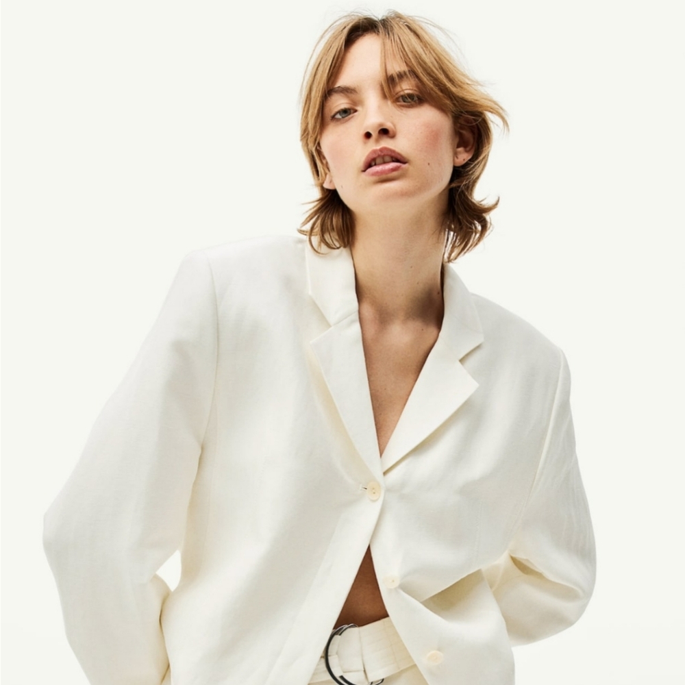 NWOT - H&M - Designer Feel - Linen Blend Jacket - Sz. M - Color White